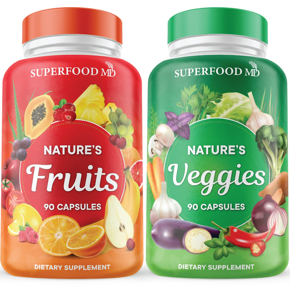 Superfood MD Fruits & Veggies bottle front promoting daily wellness.