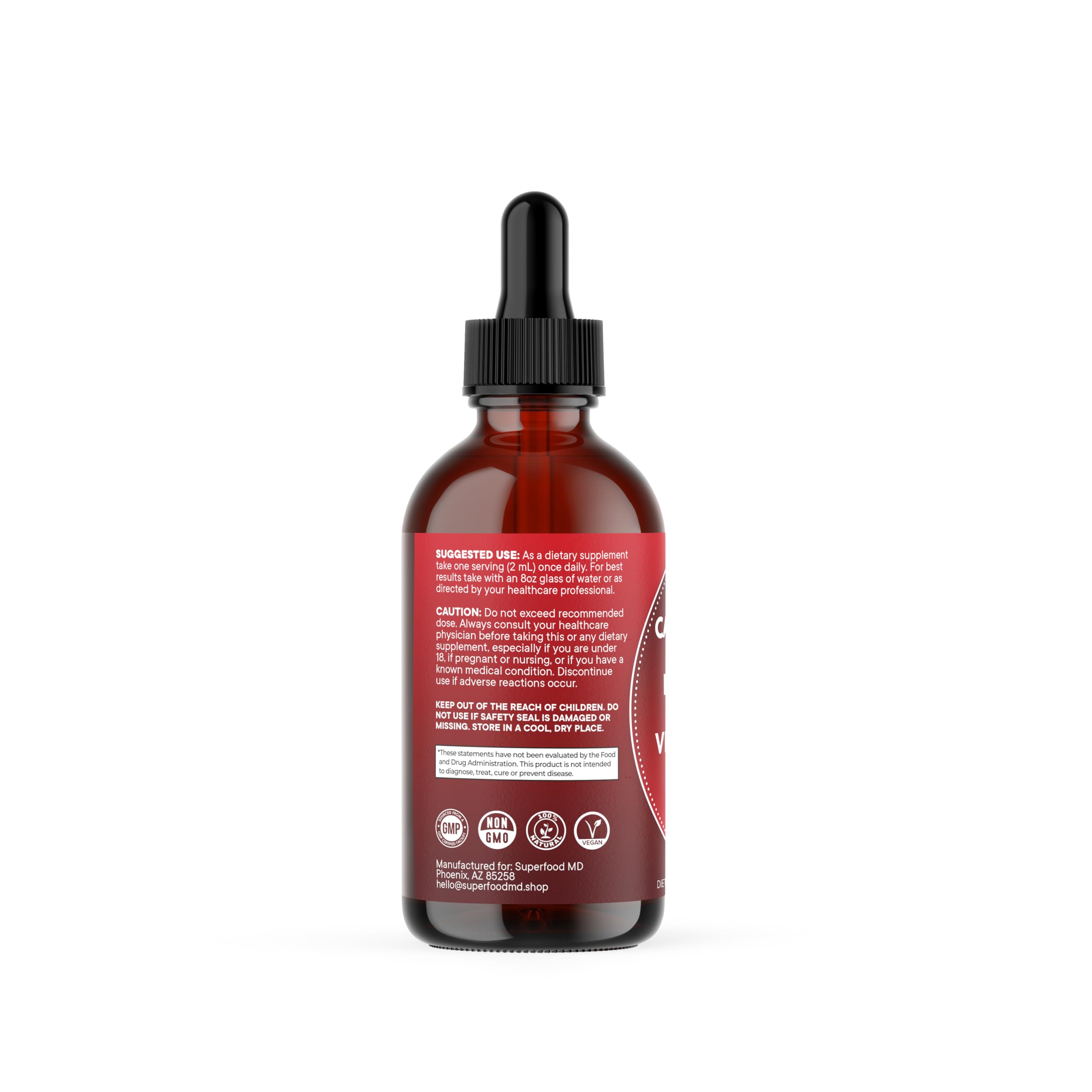 Superfood MD Panax Ginseng Liquid bottle signals natural energy support and focus.