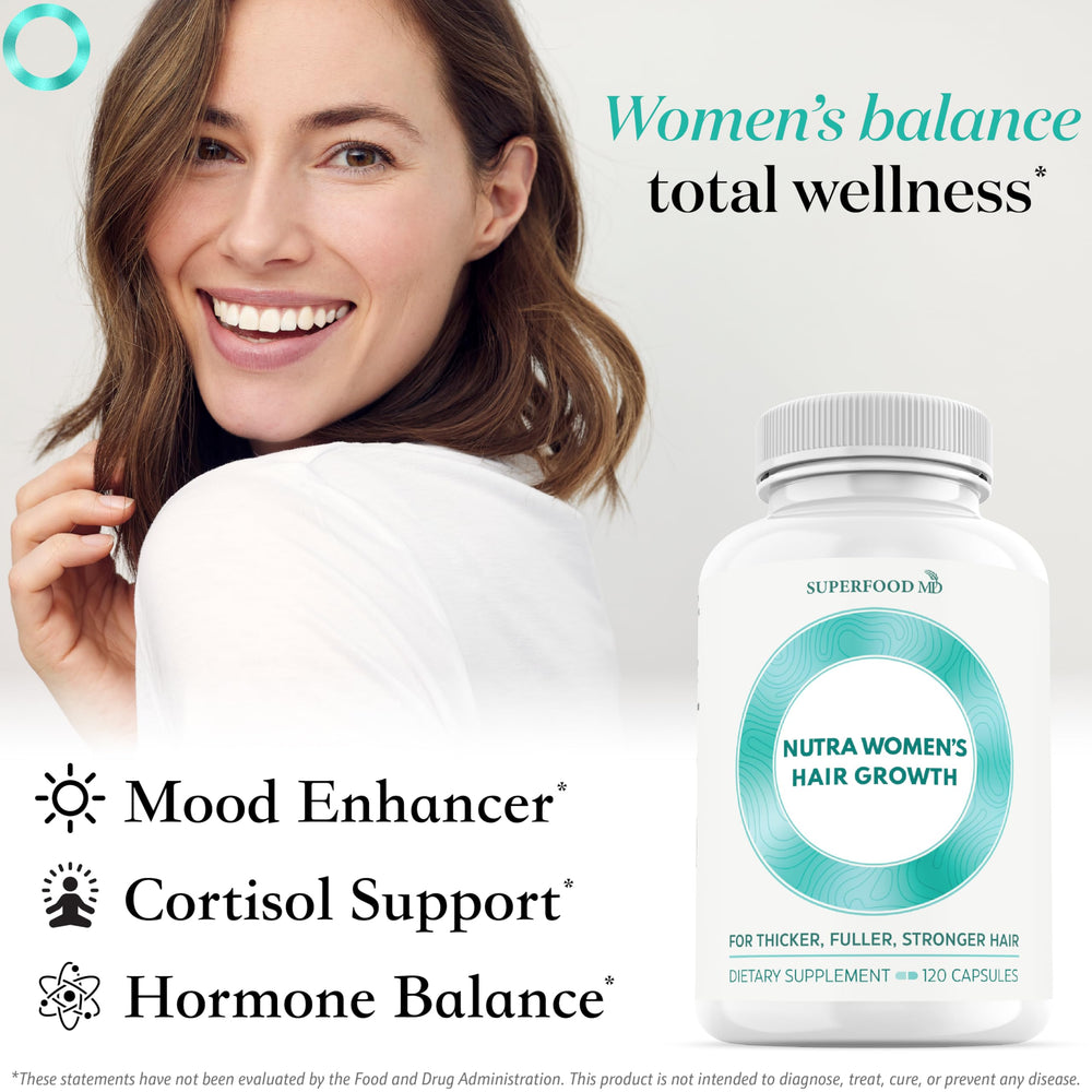 Bottle of Superfood MD Women's Balance on kitchen counter for daily routine