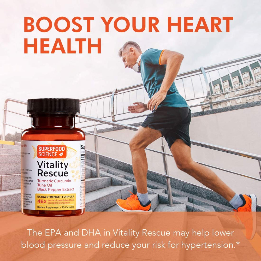 Vitality Rescue capsules on white background arranged for daily routine