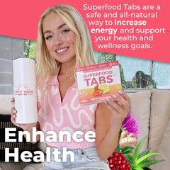 Superfood Tabs 15-ingredient plant-based blend highlighting nutrition for wellness