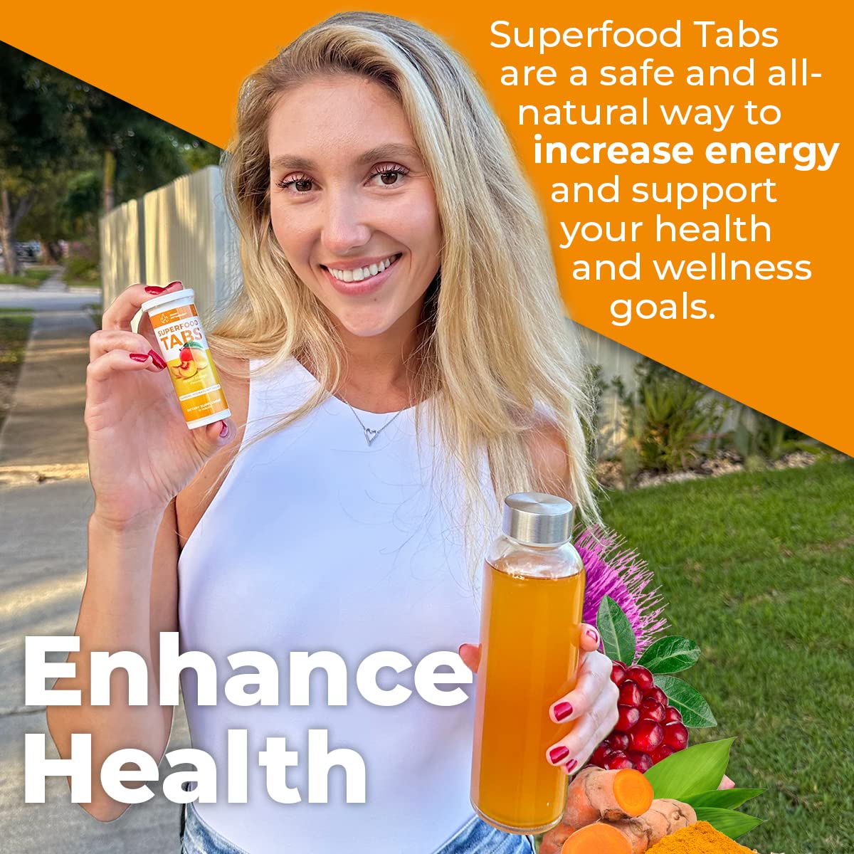 Superfood Tabs box packaging displayed in a kitchen setting.