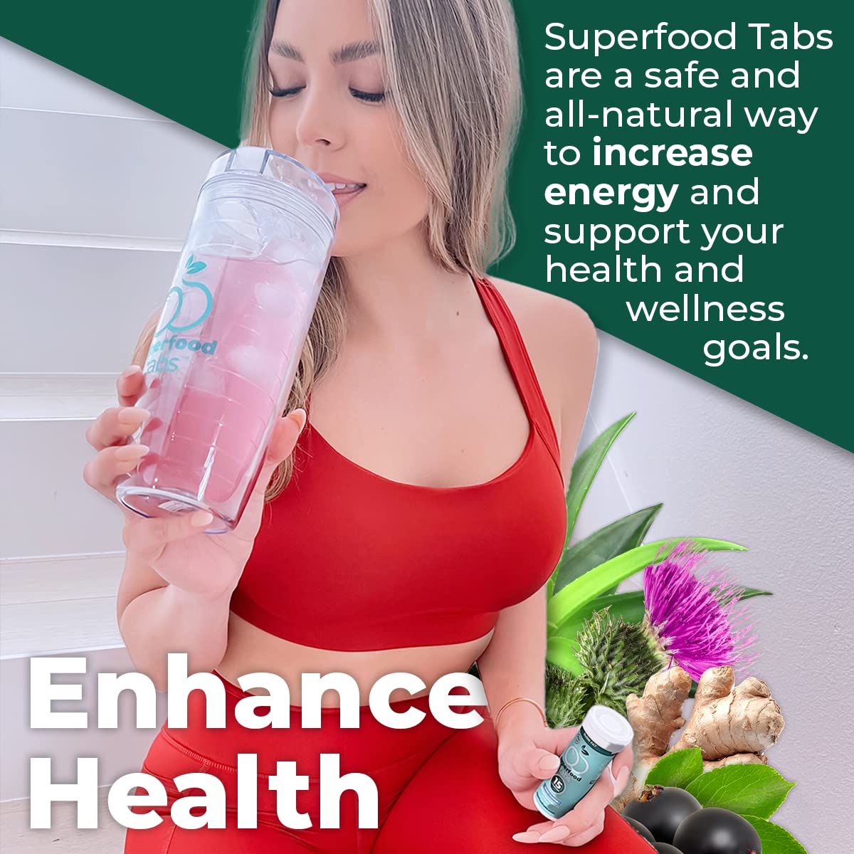 Superfood Tabs Detox ingredients 15 display plant-based superfoods blend