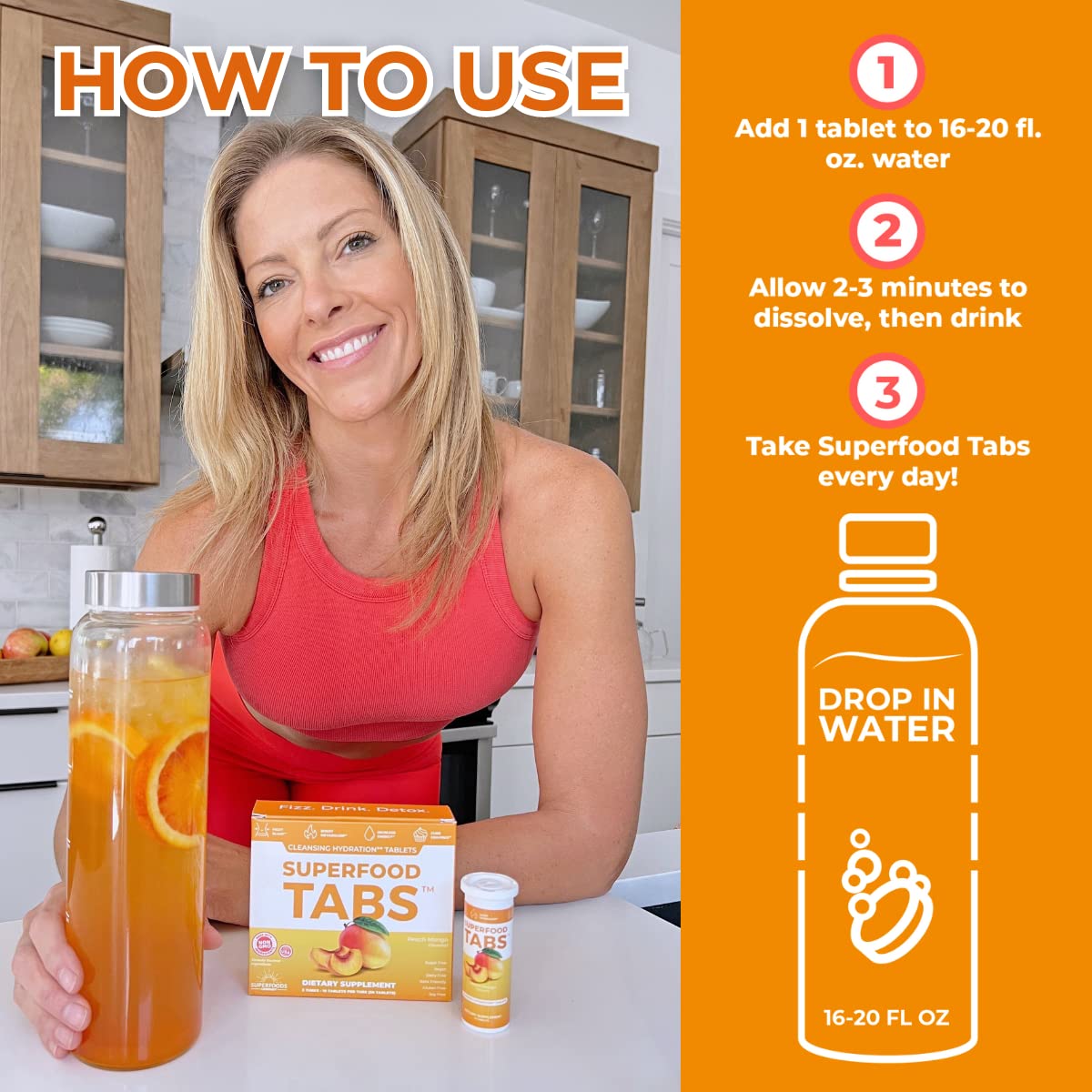 Superfood Tabs tablet ready to dissolve for digestion support.