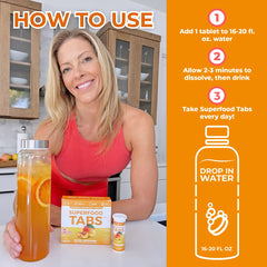 Superfood Tabs tablet ready to dissolve for digestion support.