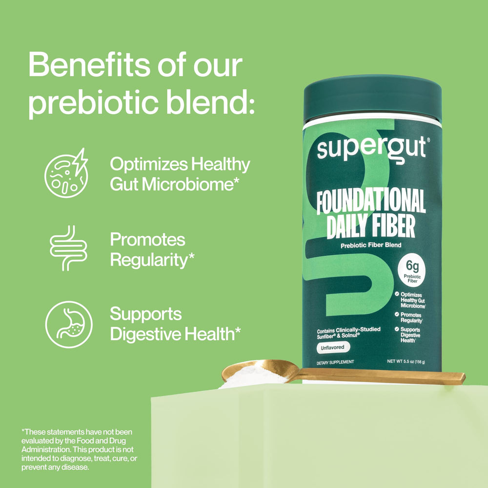 On-the-go Supergut Foundational Daily Fiber stick pack at the desk