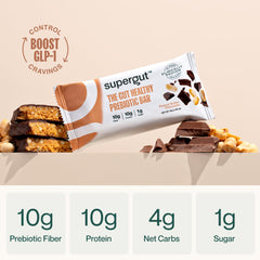 Hand holding a Supergut GLP-1 bar for convenient, high-protein snacking