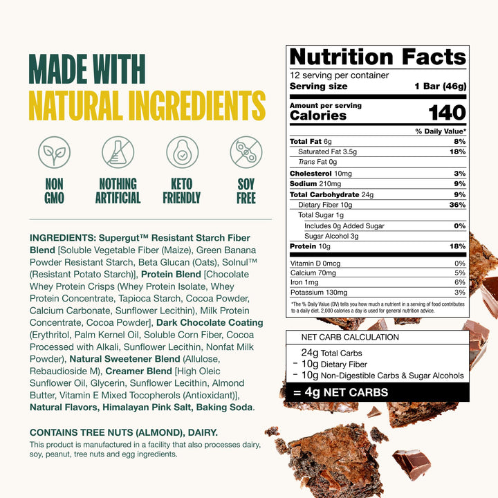 Supergut GLP-1 Bars Chocolate Brownie breakfast-replacement ideal for busy mornings.