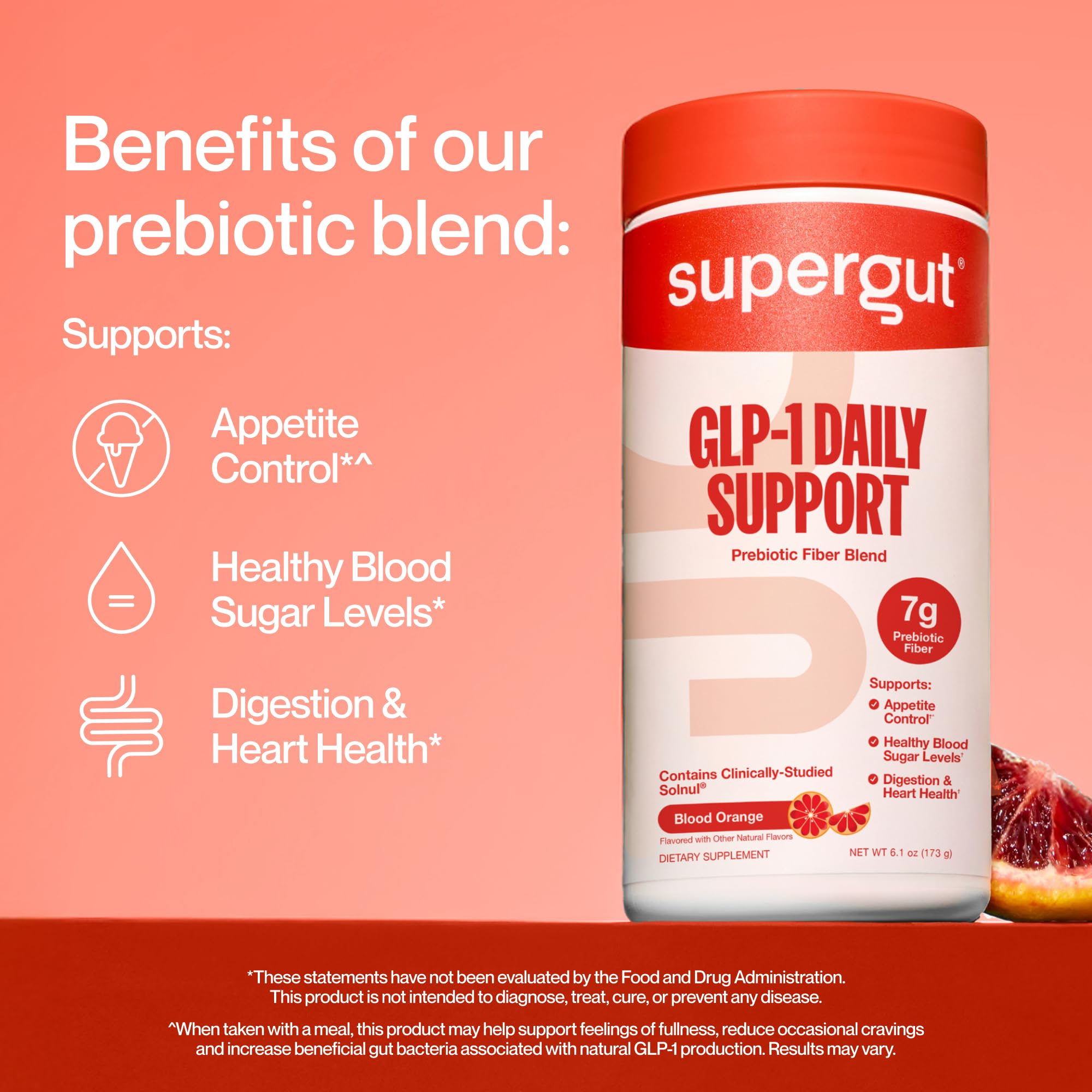 Supergut GLP-1 Daily Support scoop close-up aids fiber intake.