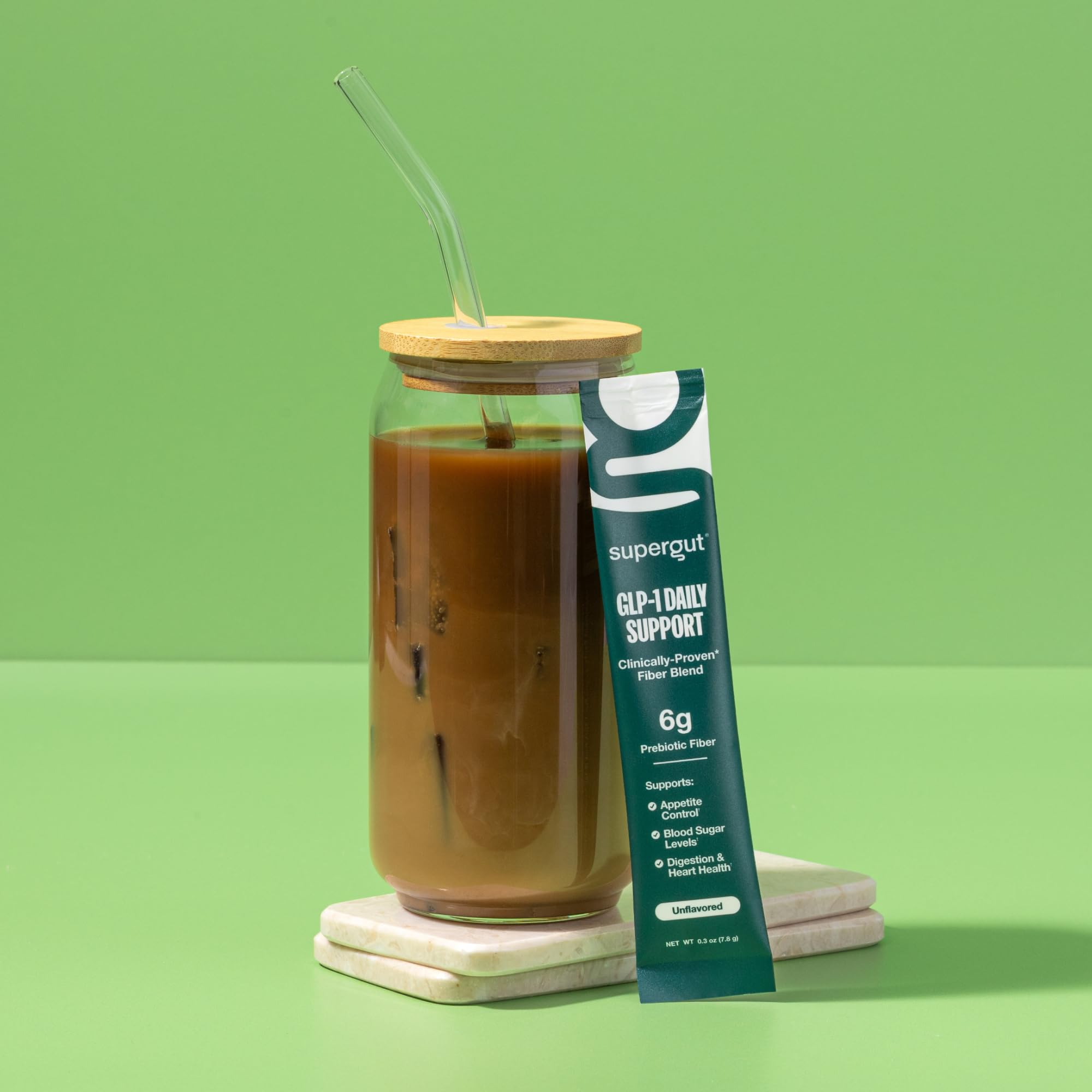 Supergut GLP1 Daily Support packaging displays Low FODMAP symbol for sensitive eaters