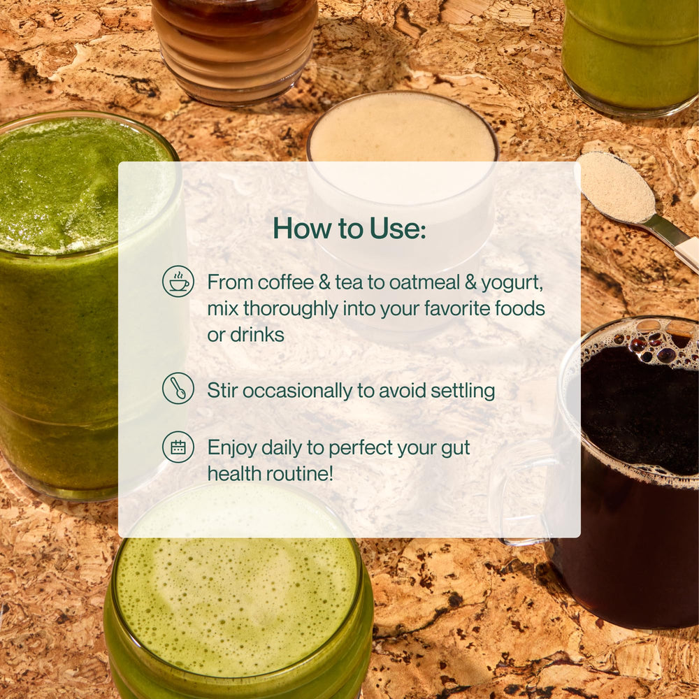 Glass with prepared Supergut GLP-1 Daily Support drink, sugar-free and ready to enjoy.