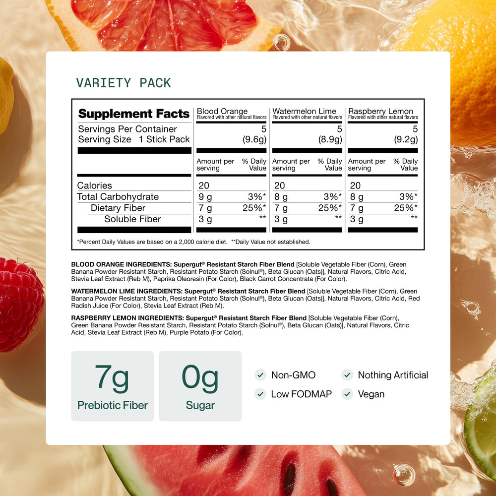Supergut GLP-1 Variety Pack ready-to-drink glass with sugar-free formula.