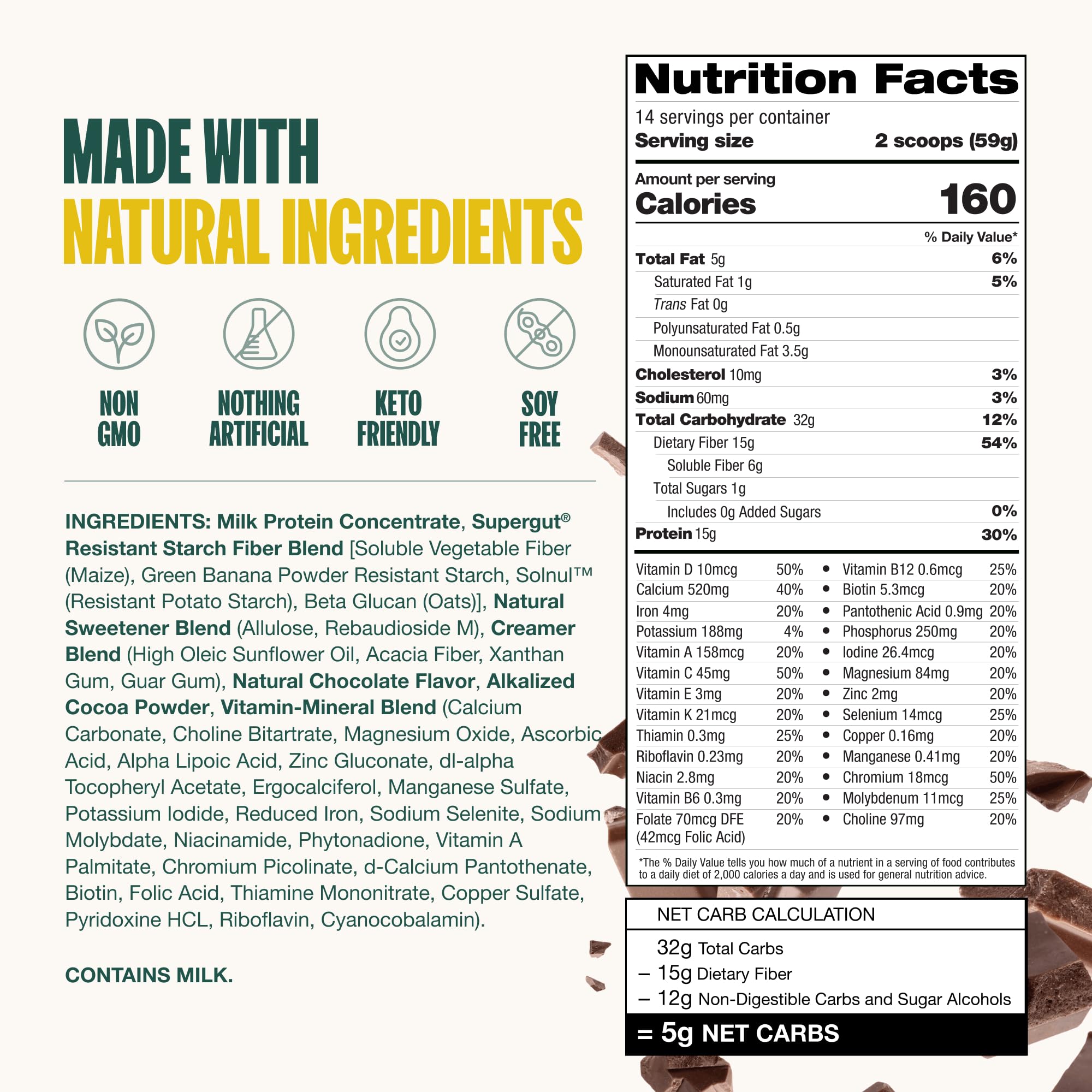 Supergut prepared chocolate shake in glass for on-the-go nutrition