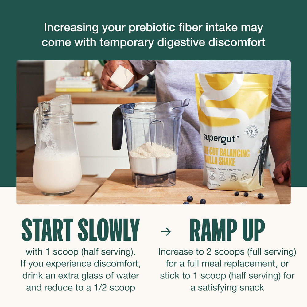 Supergut vanilla shake blended in bottle for on-the-go