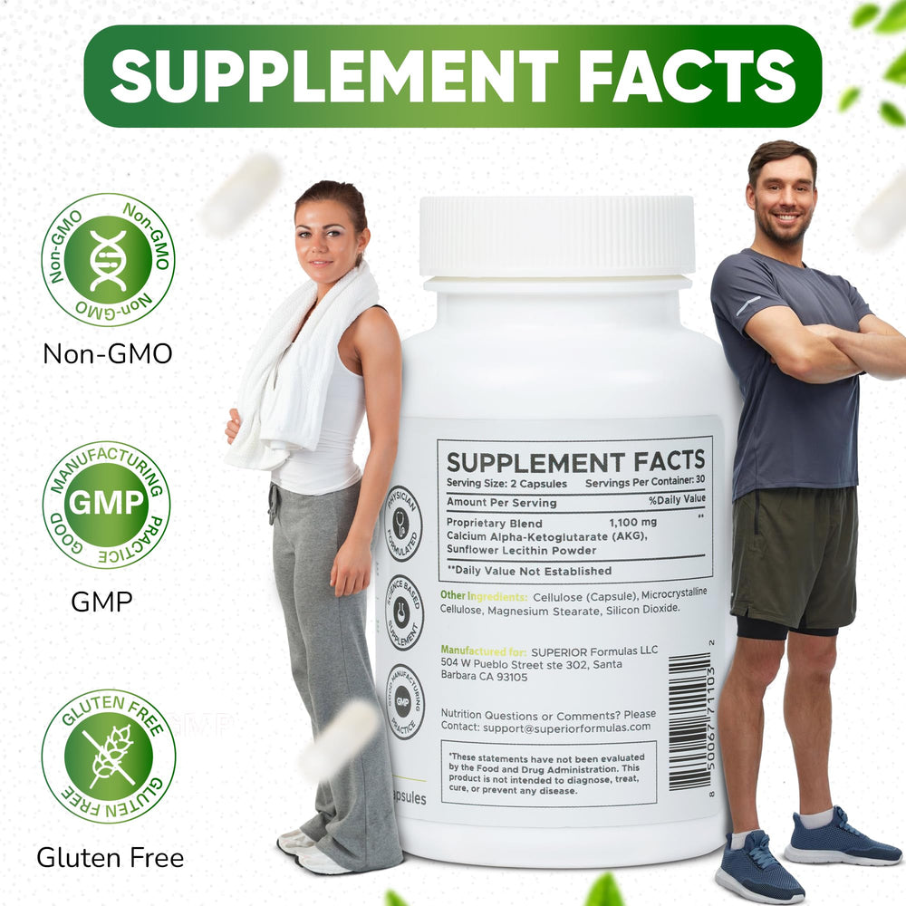 AKG capsules closeup emphasizing vegetarian capsules and clean formulation benefits.