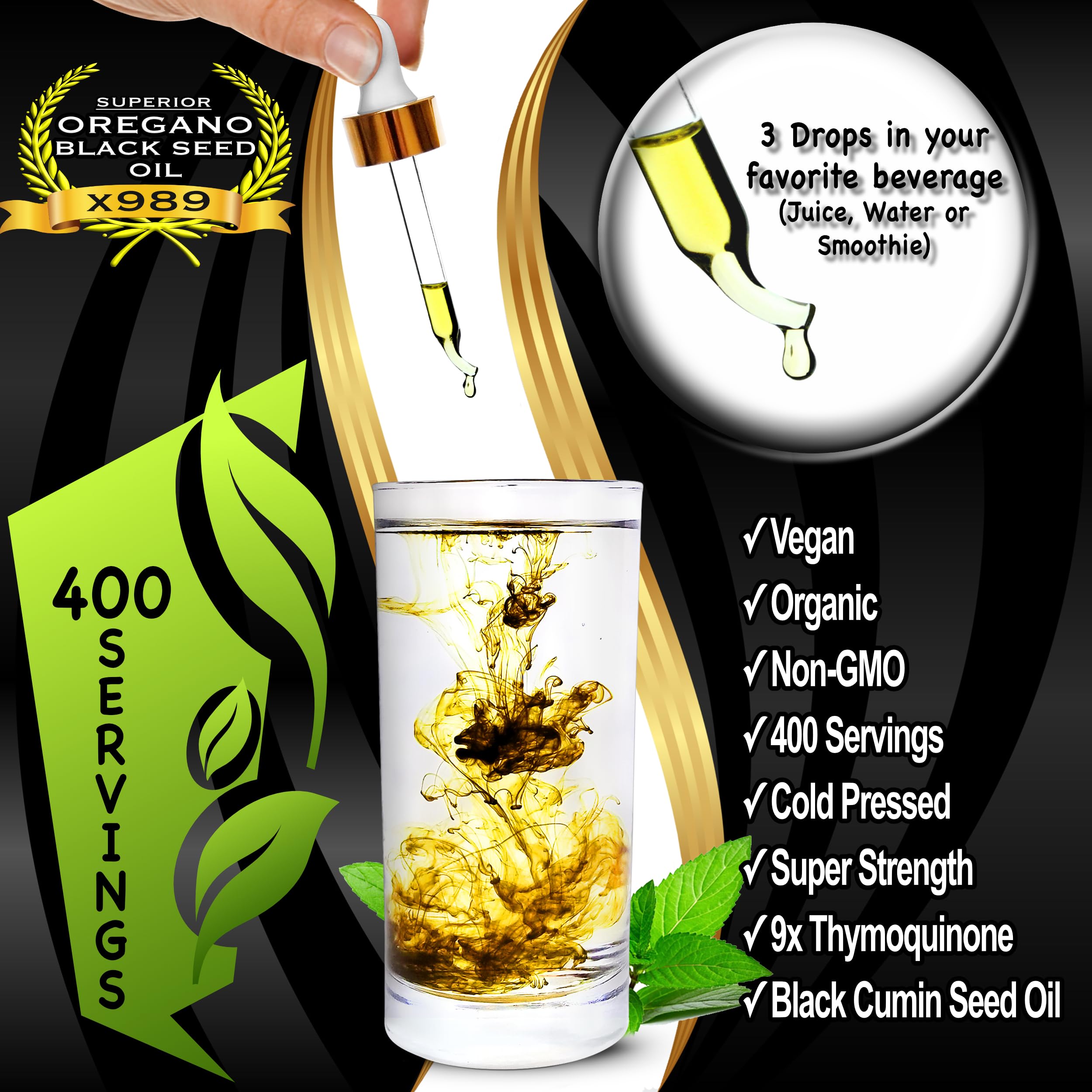 SUPERIOR FULVIC HUMIC X935 oregano oil with black seed oil dropper for easy daily dosing