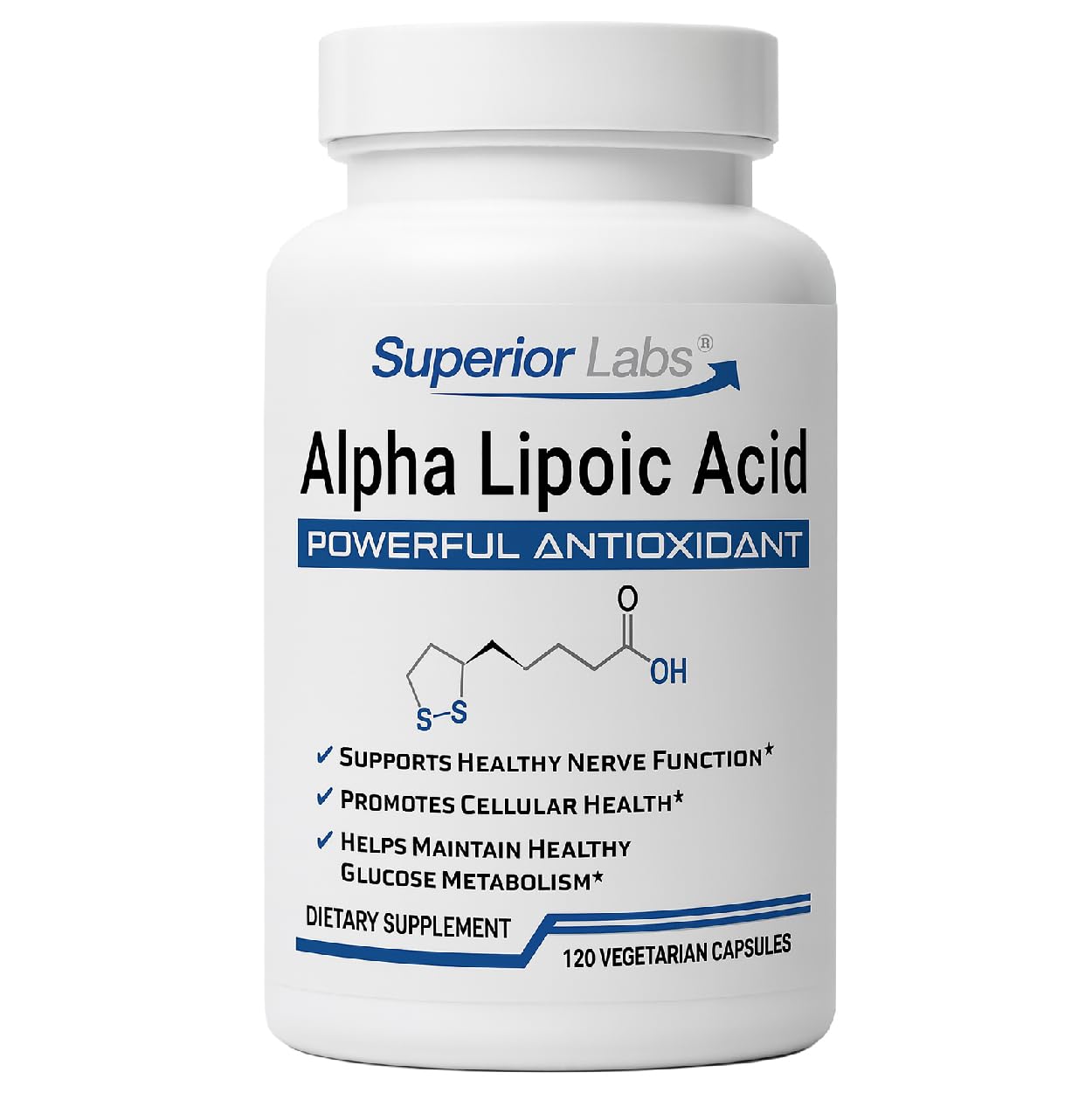 Superior Labs Alpha Lipoic Acid 600 mg bottle—antioxidant support for daily wellness.