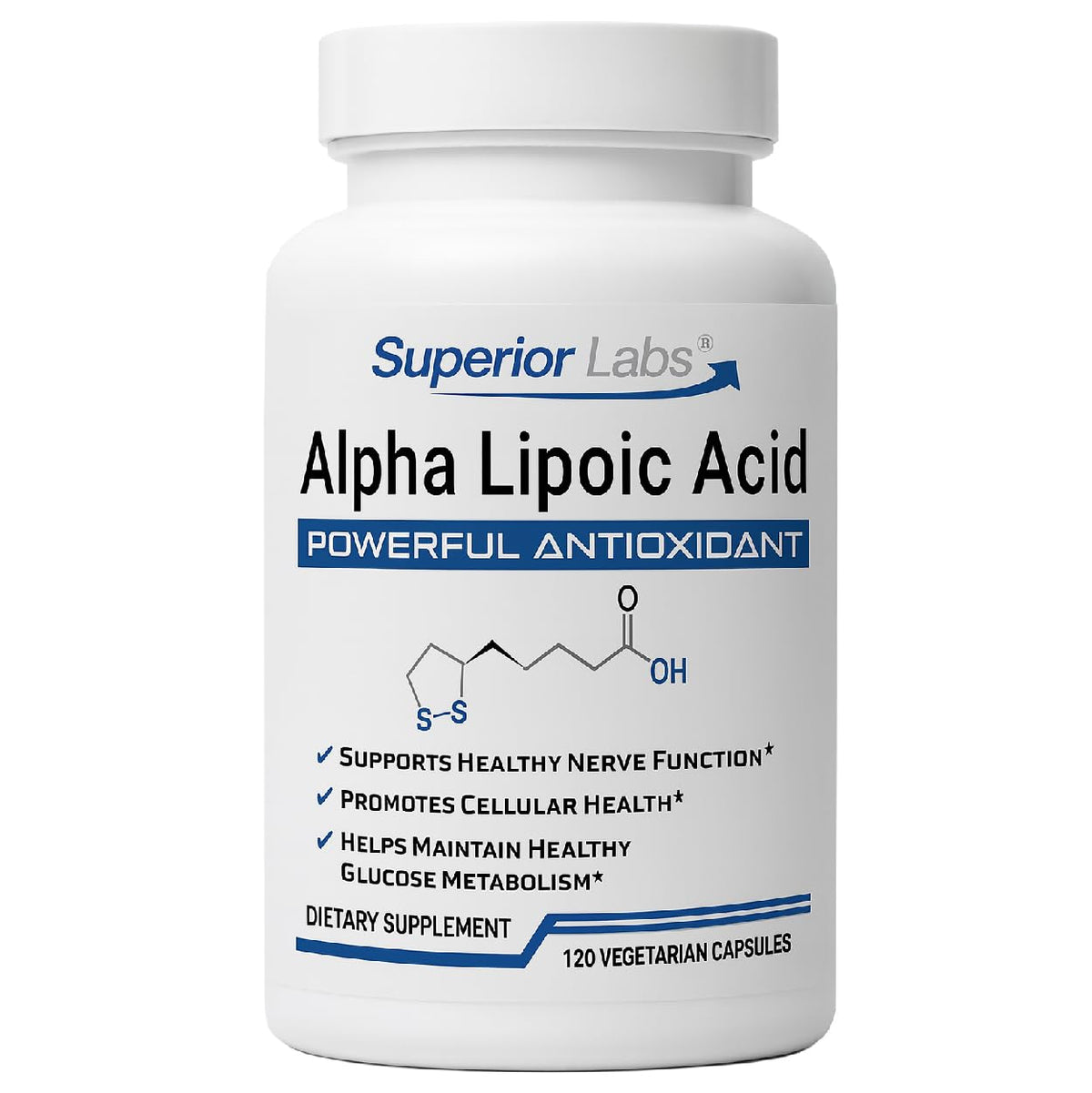 Superior Labs Alpha Lipoic Acid 600 mg bottle—antioxidant support for daily wellness.