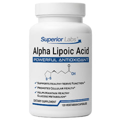 Superior Labs Alpha Lipoic Acid 600 mg bottle—antioxidant support for daily wellness.