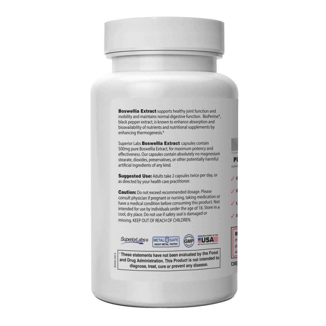 Superior Labs Boswellia 65% boswellic acids label highlights standardized potency