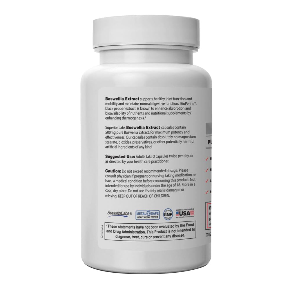 Superior Labs Boswellia 65% boswellic acids label highlights standardized potency