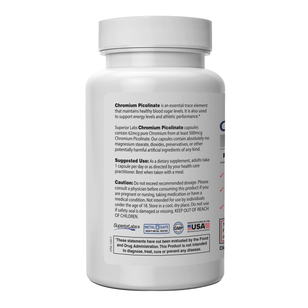 Superior Labs Chromium Picolinate veggie capsules close-up for easy swallowing