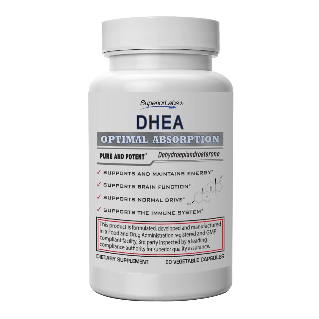 Superior Labs DHEA bottle close-up for daily wellness support.