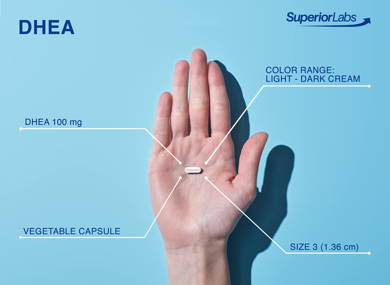 Superior Labs DHEA label detail emphasizes non-GMO promise.