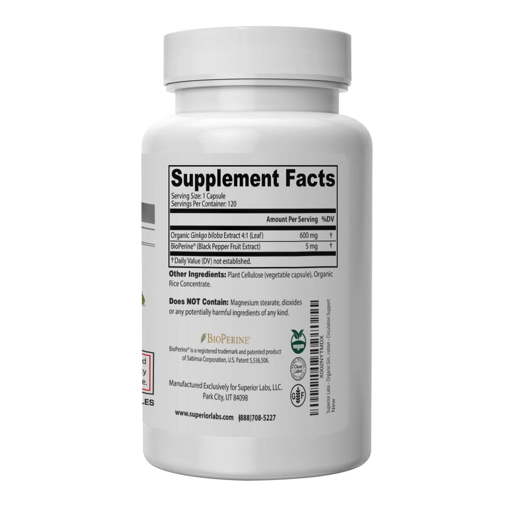 Ginkgo Biloba with black pepper extract highlighting absorption support