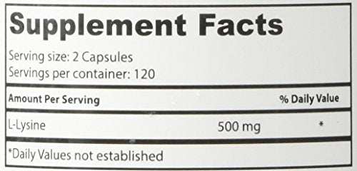 Superior Labs L-Lysine capsules with nutrient label clear communicates gluten-free status.