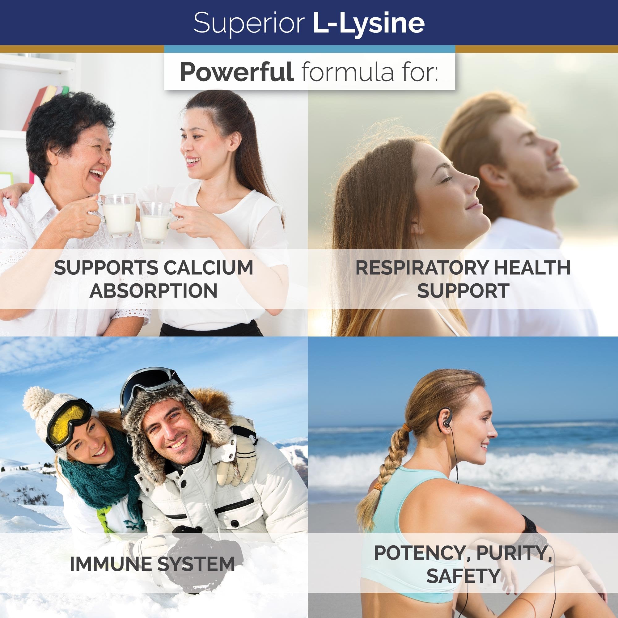 Superior Labs L-Lysine 500 mg capsules stack demonstrates product purity and dosage.