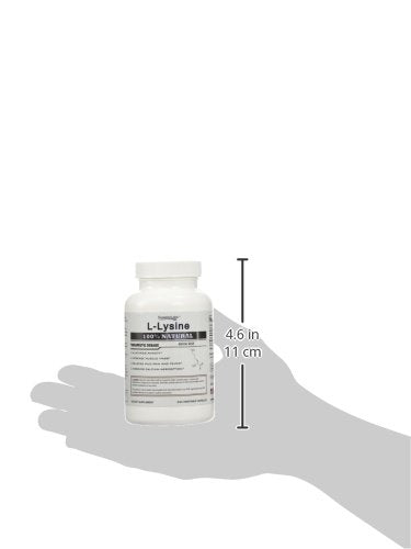 Superior Labs L-Lysine 500 mg bottle beside water glass for daily intake.