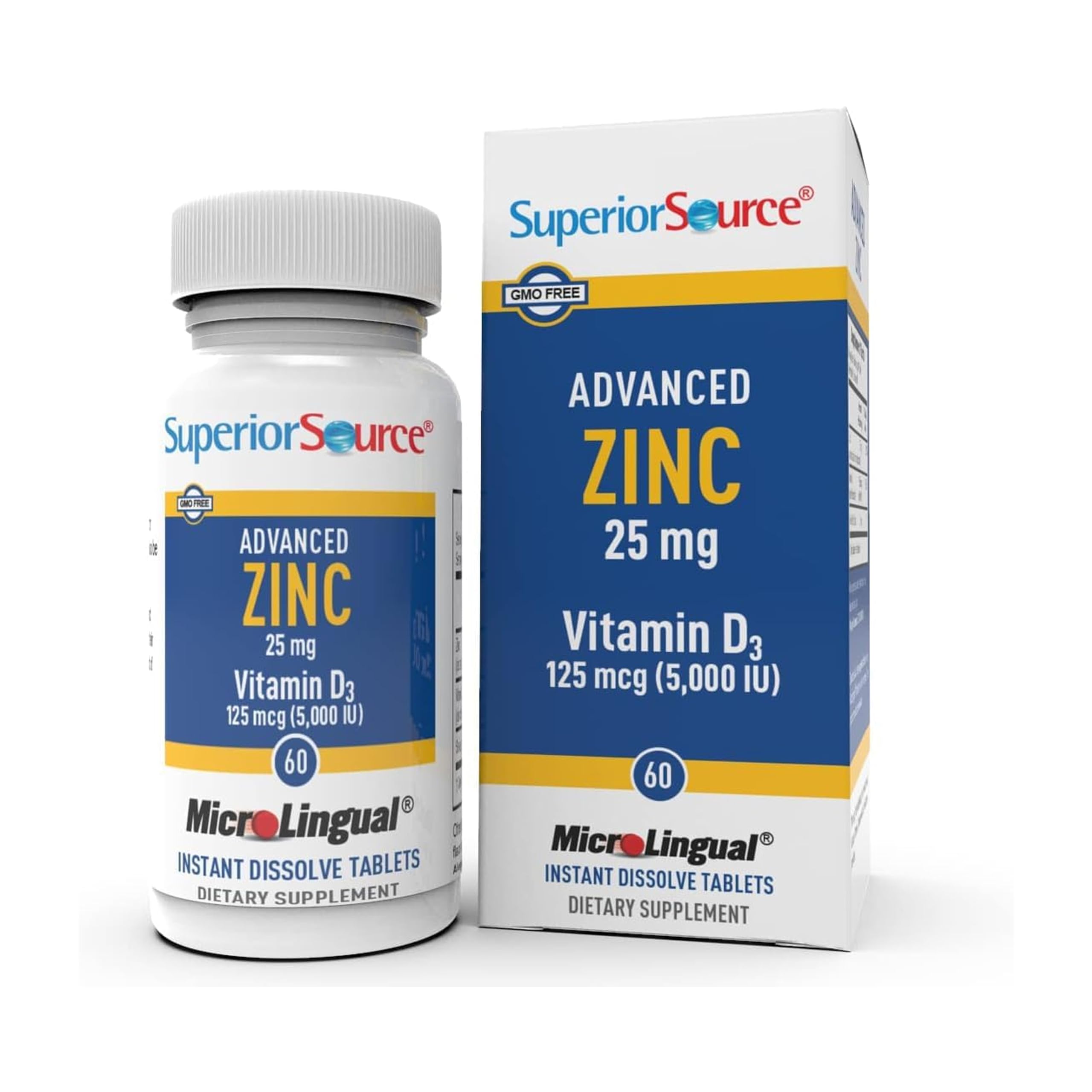 Superior Source Advanced Zinc bottle label highlights zinc and D3 ingredients