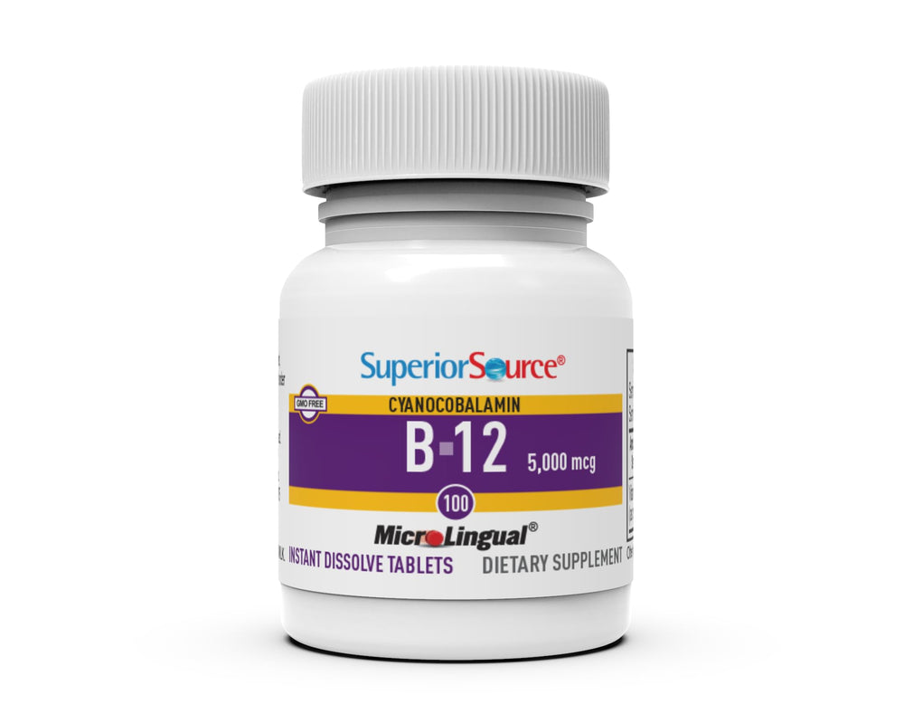 B12 folic acid multivitamin bottle on a clean surface.