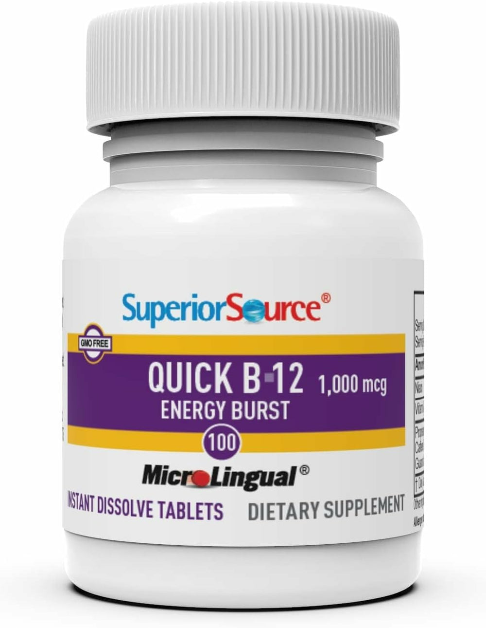Close-up of Superior Source B-12 microLingual dissolving tablets