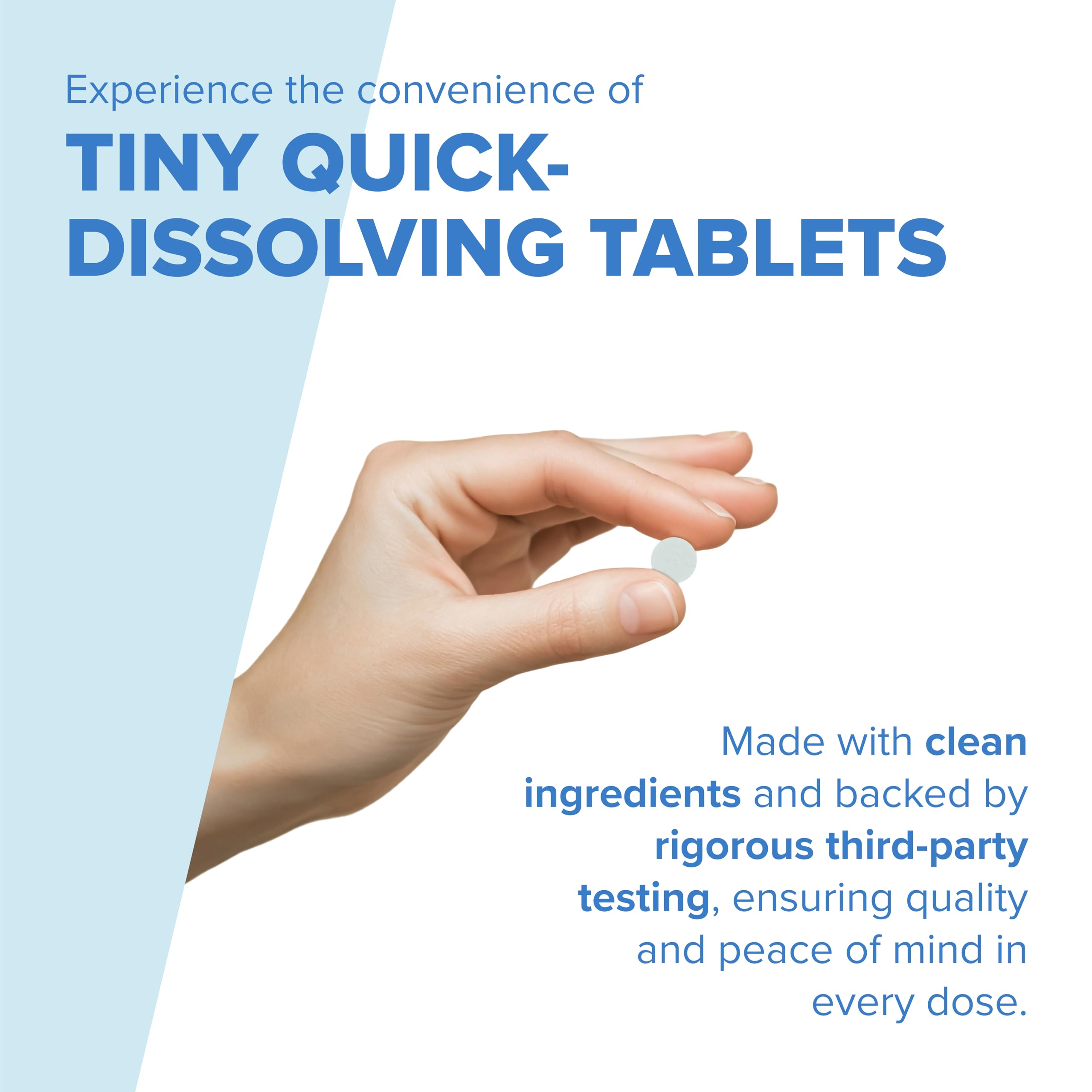Just Women Iron 25mg tablets dissolving on the tongue for easy daily use.