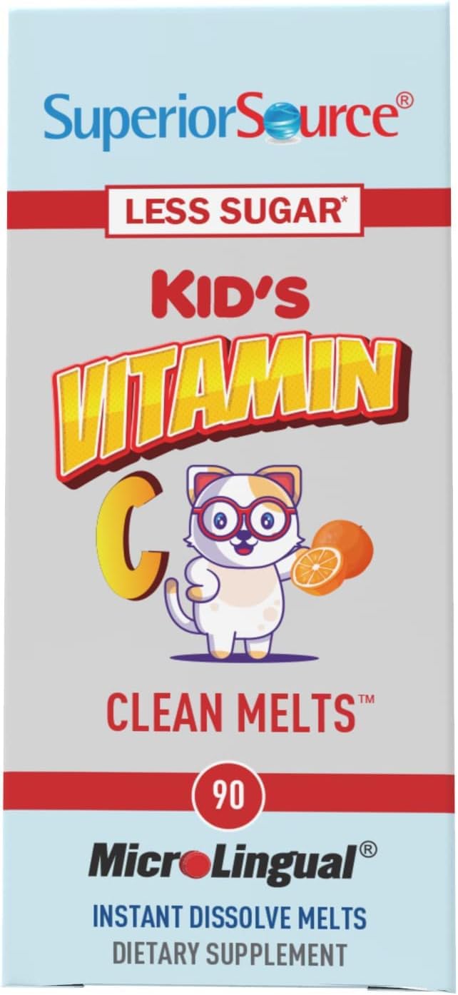 Bottle of Superior Source Kid's Vitamin C Clean Melts on a counter.