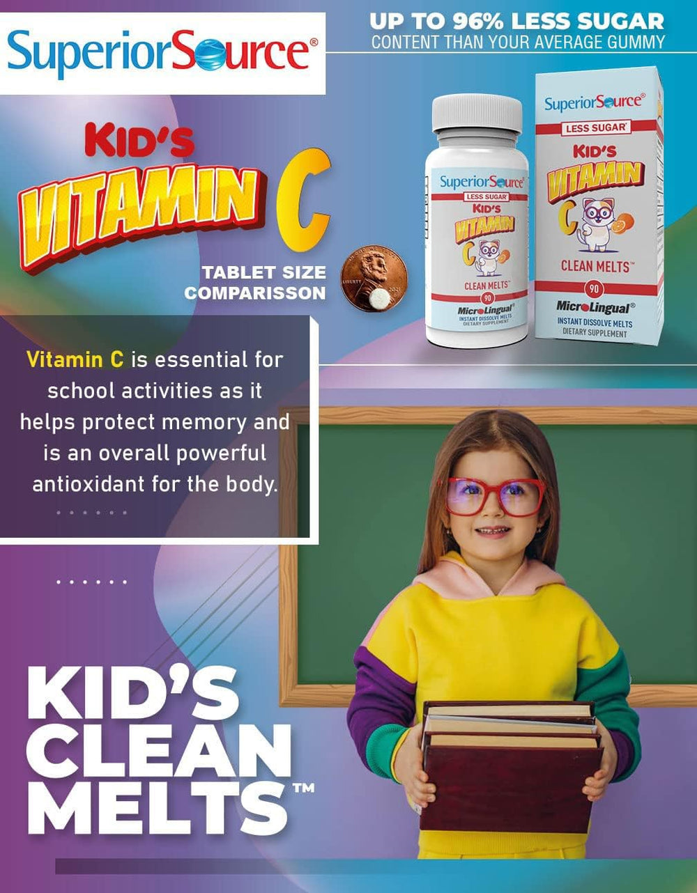 Daily-use setup with Superior Source Kid's Vitamin C Clean Melts bottle.