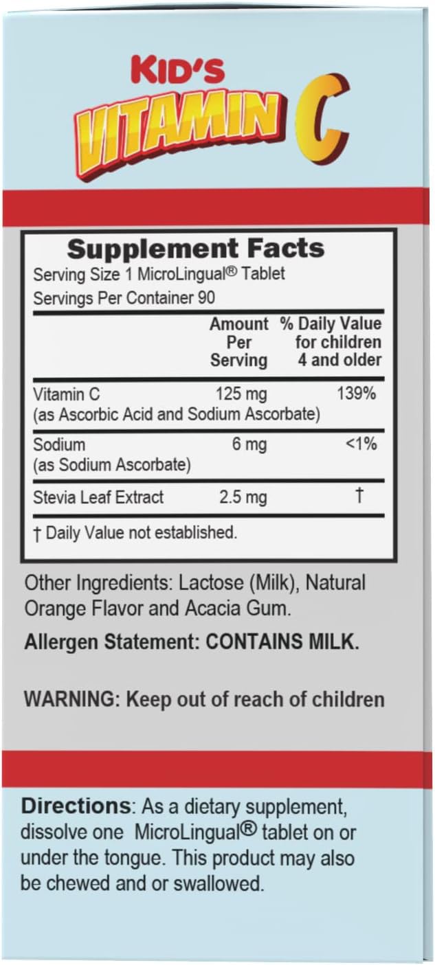 Ingredients label on Superior Source Kid's Vitamin C Clean Melts.