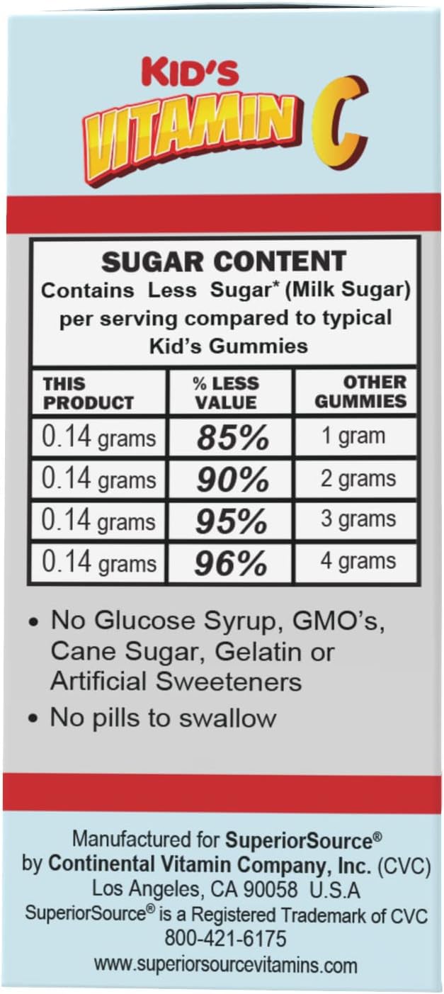 Non-GMO and gluten-free badge on Superior Source Kid's Vitamin C Clean Melts.
