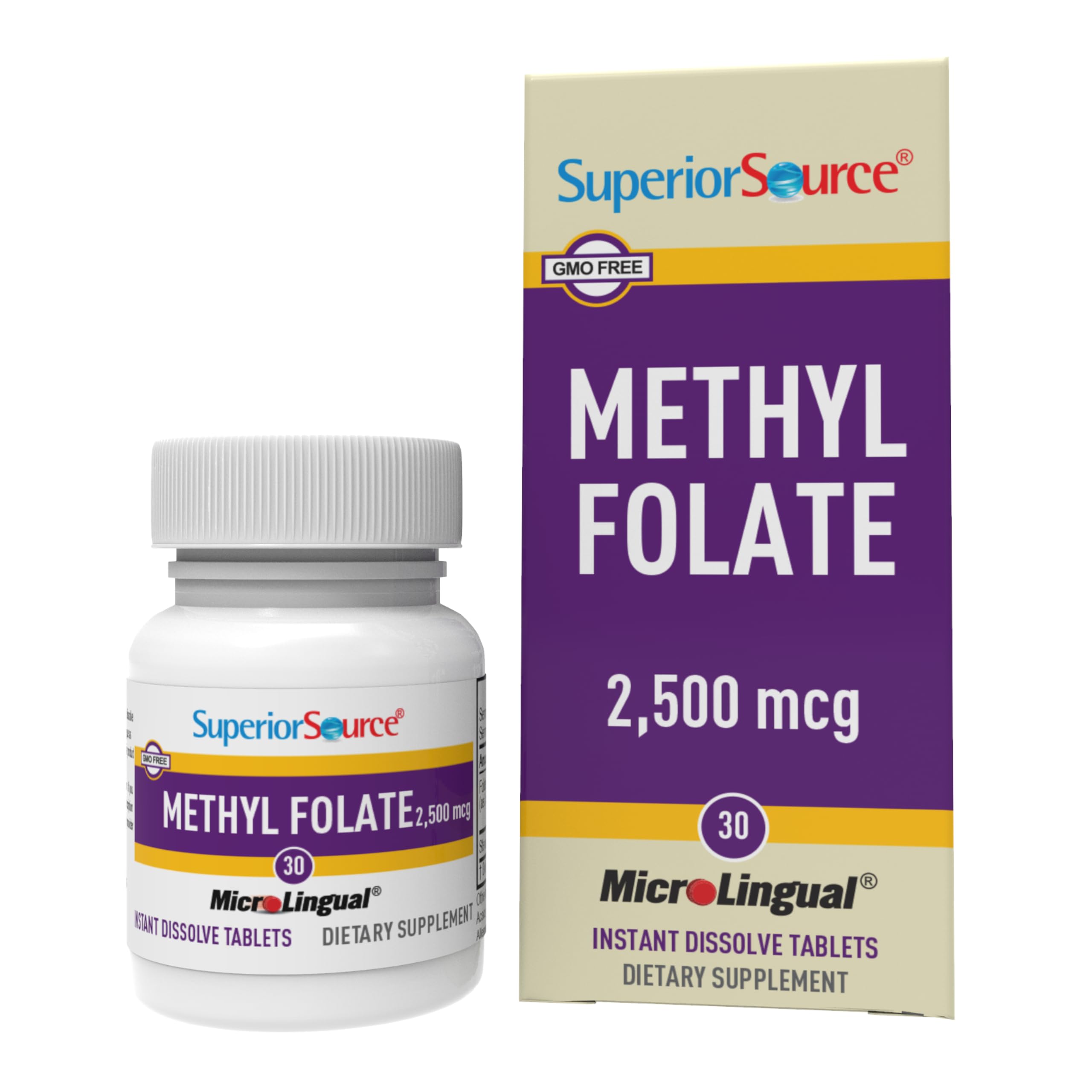Superior Source Methylfolate 2500mcg tablet dissolves under the tongue for fast absorption