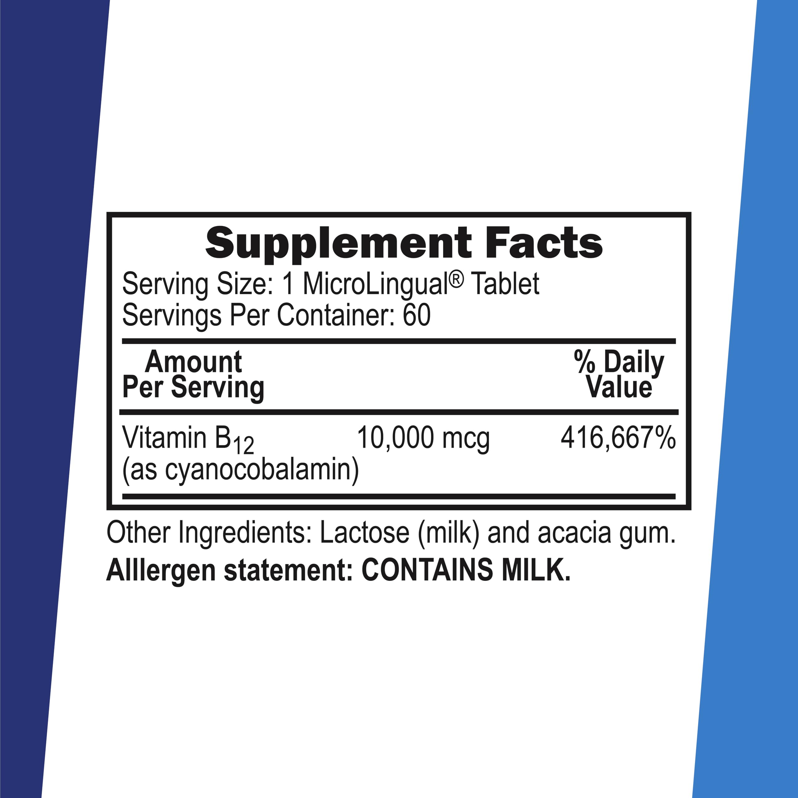 Superior Source No Shot B-12 label closeup highlighting pure cyanocobalamin formulation