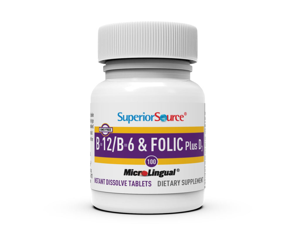 Superior Source Pure Non-GMO ingredients label highlights clean, additive-free energy vitamins.