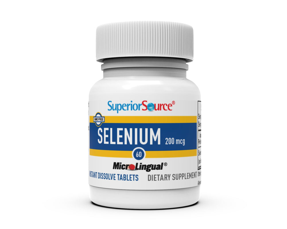 Superior Source Selenium microlingual tablet close-up highlighting quick melt