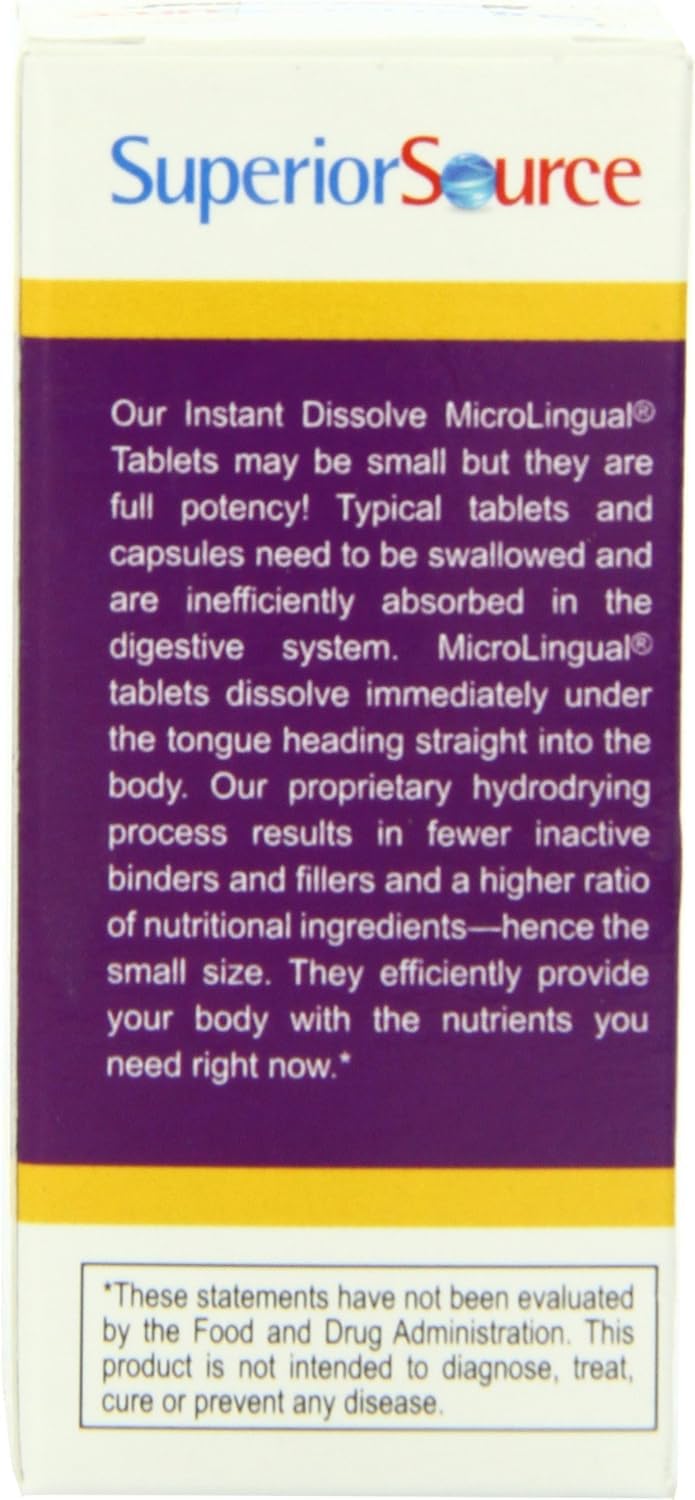 Superior Source Sublingual Vitamin B-Complex tablet dissolves quickly for energy.