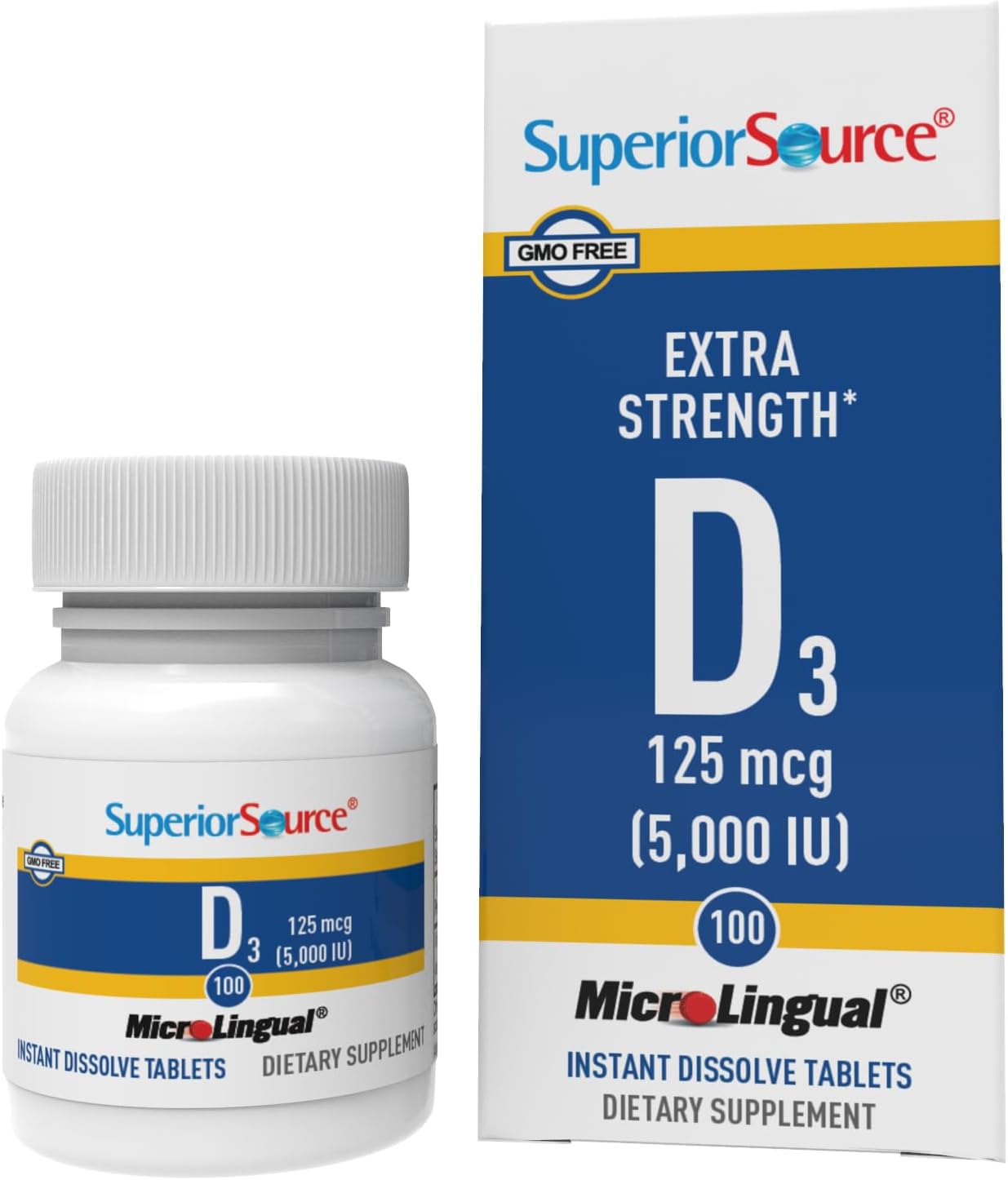 Superior Source Vitamin D3 5000 IU sublingual tablet on tongue for fast absorption and immune support