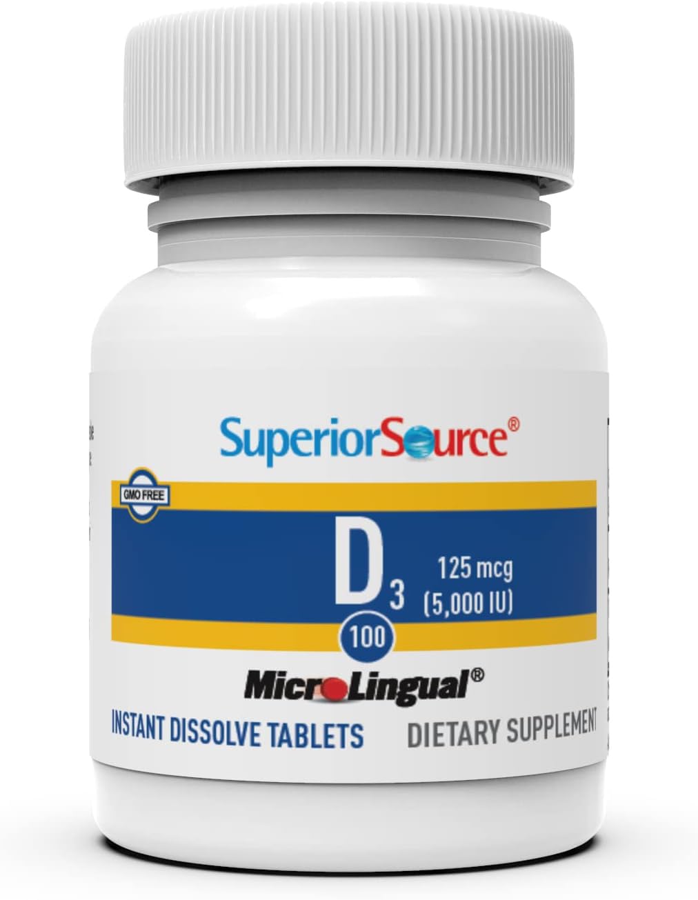 Superior Source Vitamin D3 5000 IU tablets on palm showing compact daily support