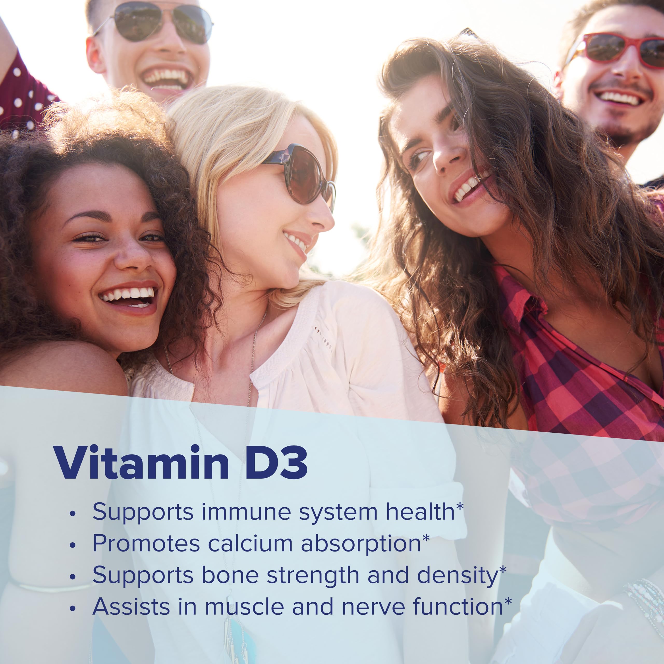 Superior Source Vitamin D3 bottle on shelf promoting immune system and bone health benefits.