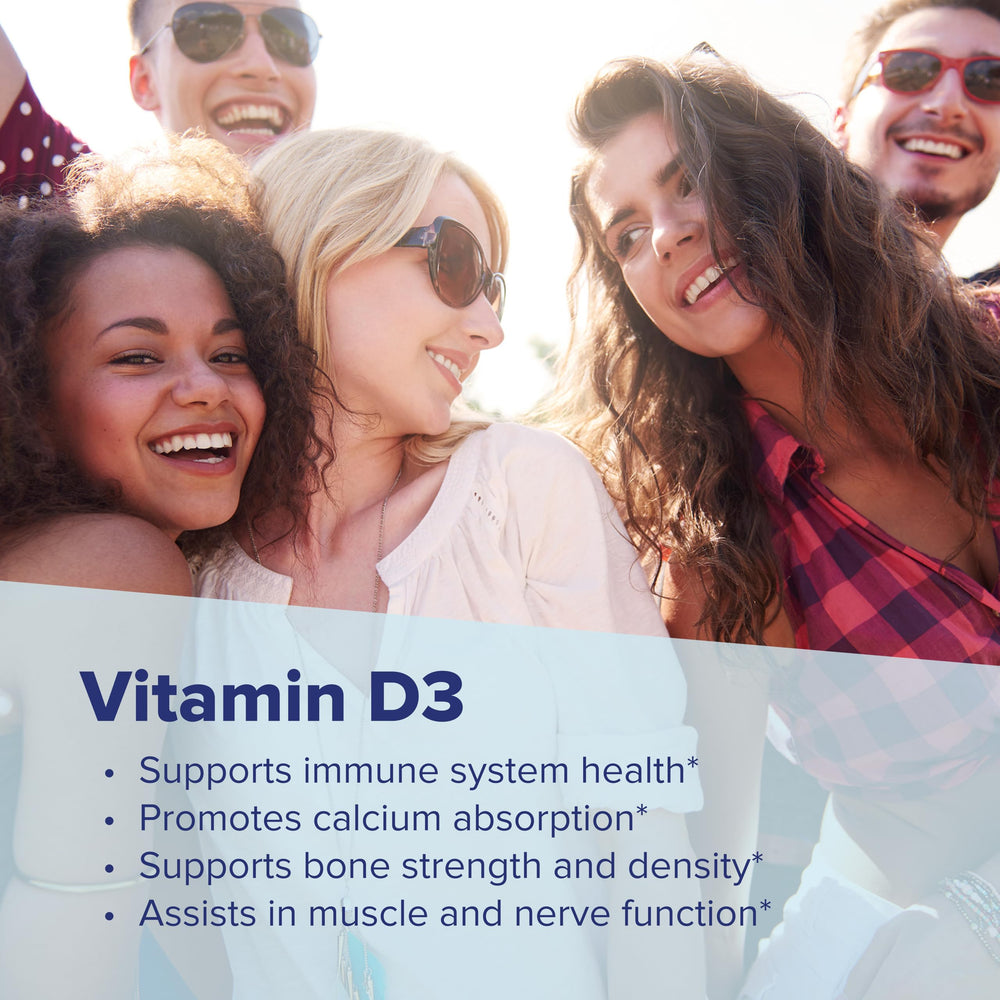 Superior Source Vitamin D3 bottle on shelf promoting immune system and bone health benefits.