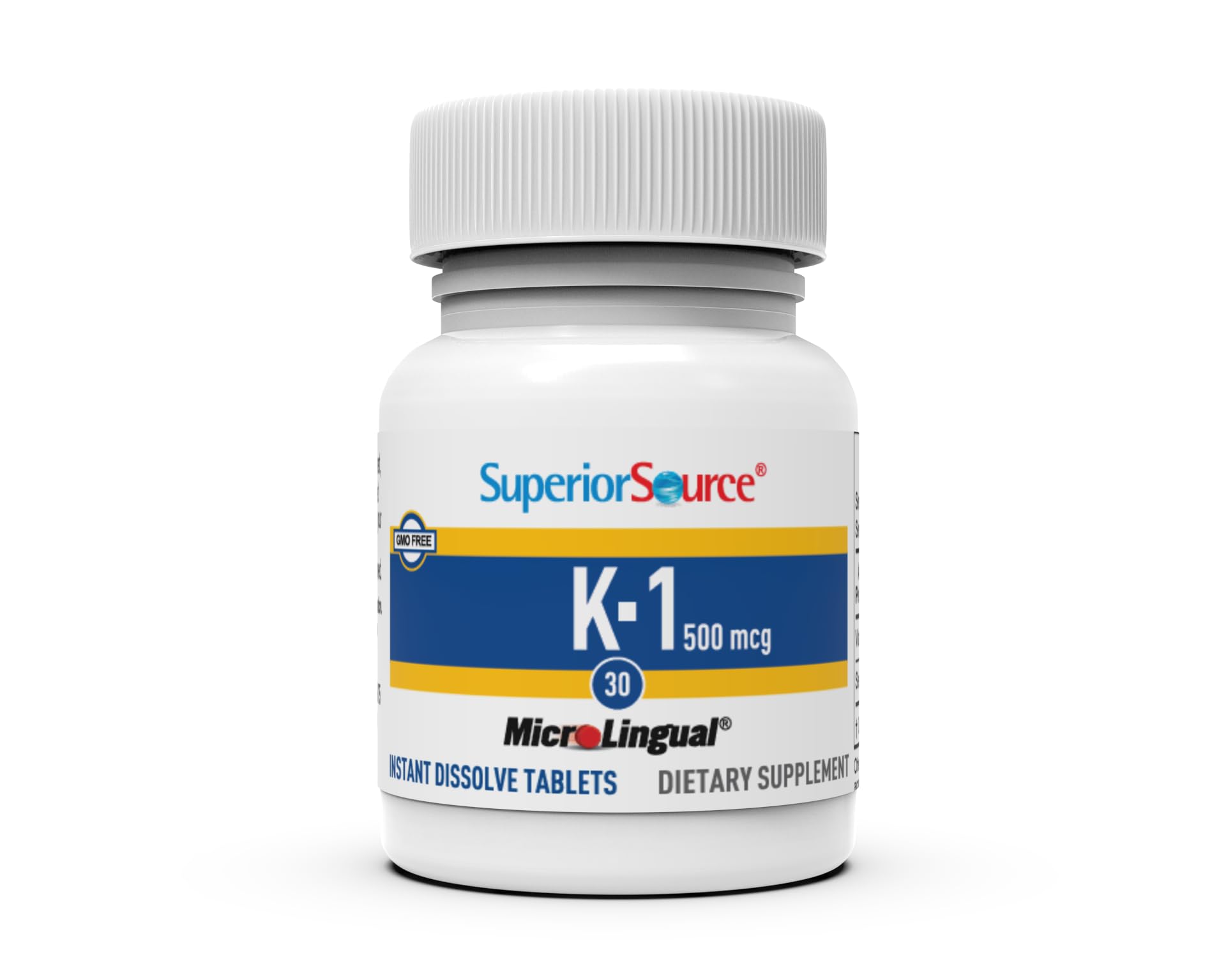 Superior Source Vitamin K1 label closeup showing quality ingredients and microLingual format.
